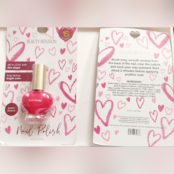 NWT BEAUTY INTUITION HEART SHAPED NAIL BOTTLE: BRIGHT PINK! MIX ANY 2 FOR $10! - Picture 2 of 6